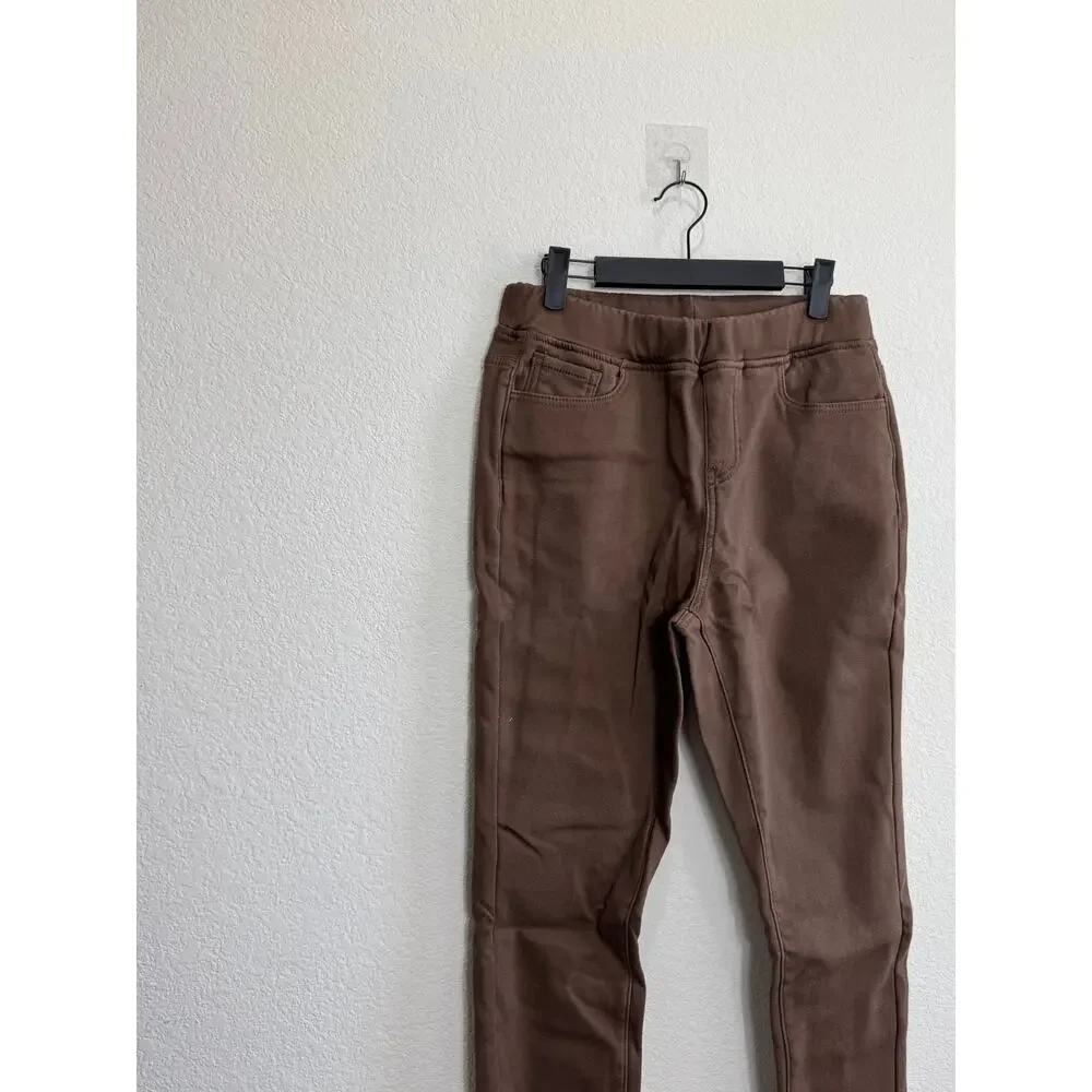 NWT Women's Brown Fleece Denim Leggings Jeans Pull-on Stretchy Casual Comfy M